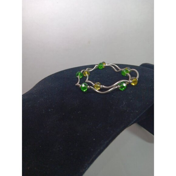 Lot of 2 MSC Mainstreet Collection Wavy Beaded Green Yellow Stretch Bracelets - Picture 2 of 4